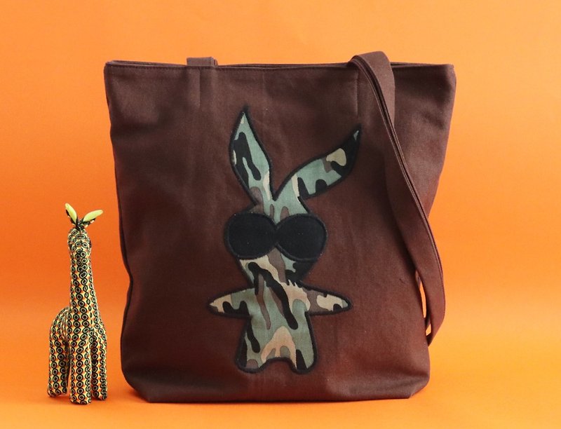 Bunny Couture handmade long shoulder straps tote - red - Handbags & Totes - Cotton & Hemp Brown