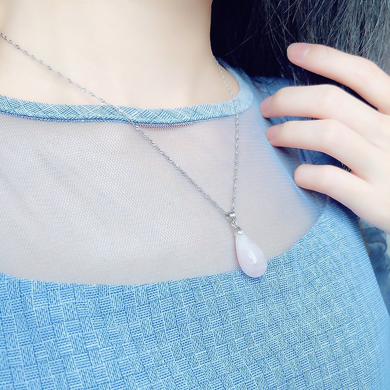 925 silver rose quartz necklace /drop shape - สร้อยคอ - เครื่องเพชรพลอย 