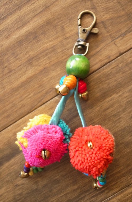 Thai Hmong Owl Key Chain Bag Accessories Pull Pom Pom Tassel Handmade Souvenir 