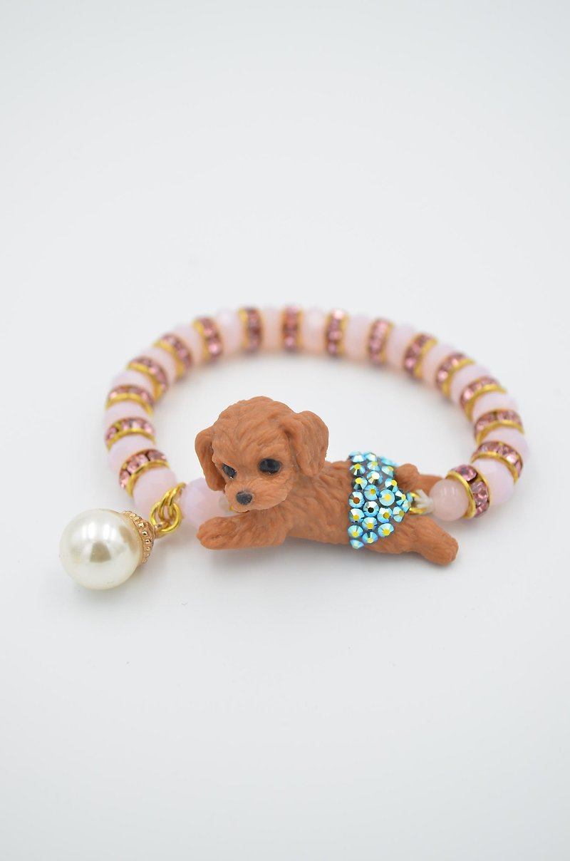TIMBEE LO Cute Brown Lady Puppy Crystal Gem Bracelet puppy - สร้อยข้อมือ - เครื่องเพชรพลอย สึชมพู