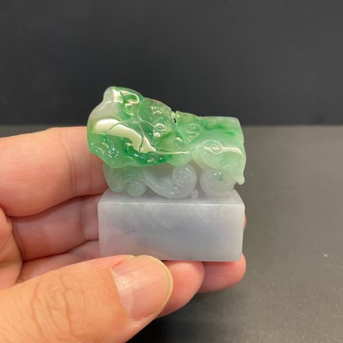 元元圓滾滾 水晶手鍊 瀚玉珠寶 天然翡翠 冰種綠荷葉如意印章 天然緬甸玉印章 翡翠印章