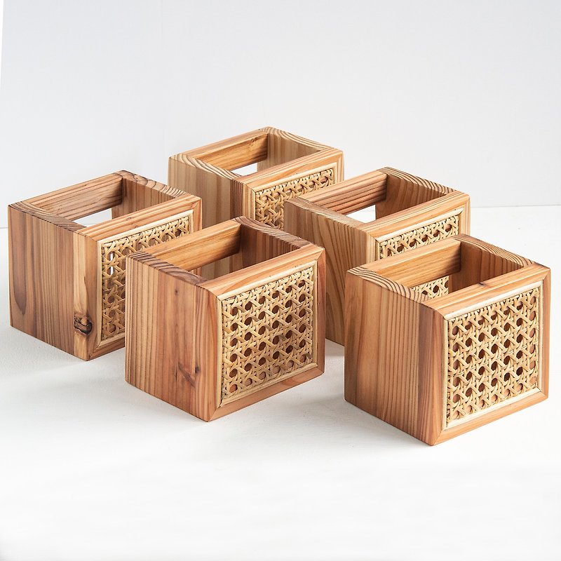 Tomood/ solid wood rattan between soil and wood_ remote control stationery tableware table storage box - กล่องเก็บของ - ไม้ สีกากี