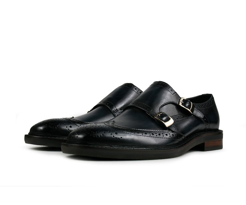 Leather black smoked old Mengke shoes-T71A-101A - Men's Leather Shoes - Genuine Leather Black