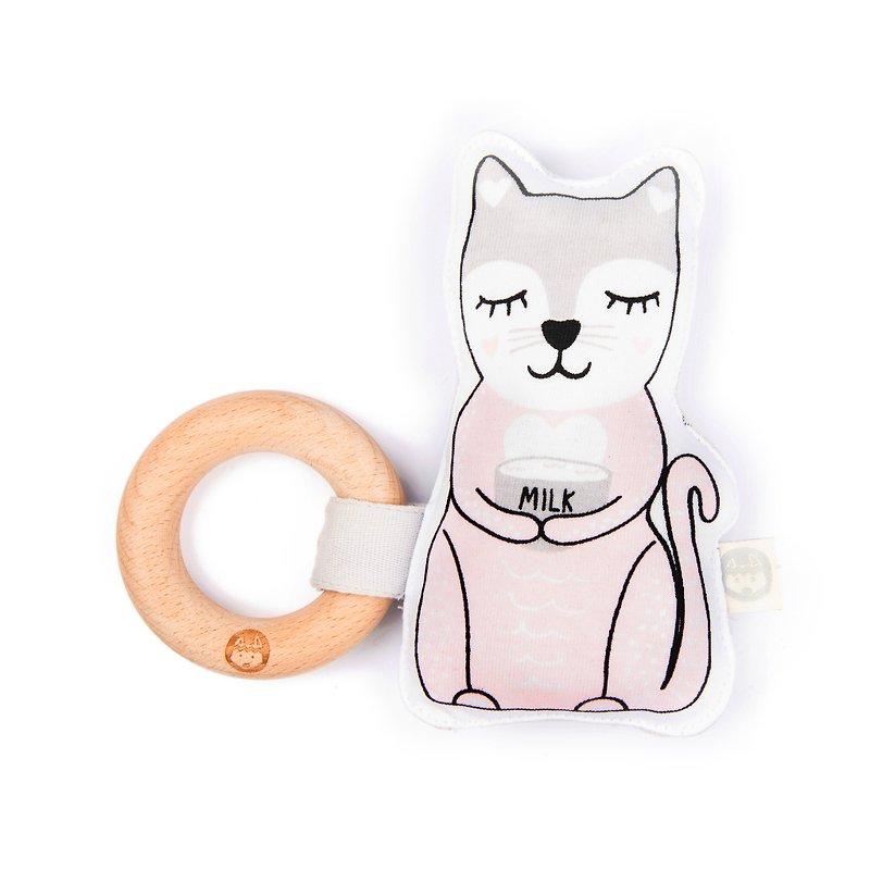 澳洲Kippins有機棉櫸木固齒器–凱蒂小貓(KITTY KIPLE RATTLE) - 嬰幼兒玩具/毛公仔 - 棉．麻 粉紅色