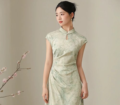 初蟬 清歡 新中式復古中國風 水墨暈染提花改良洋裝