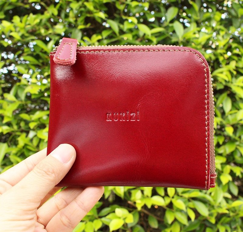 Wallet - Side - สีแดงเข้ม (หนังวัวแท้)  / Leather Bag / Small Wallet / 錢包 - กระเป๋าสตางค์ - หนังแท้ 