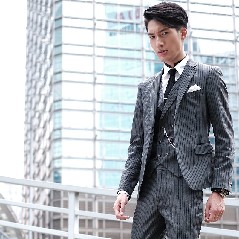 HIATUS gray straight suit suit - เสื้อโค้ทผู้ชาย - ขนแกะ สีเทา