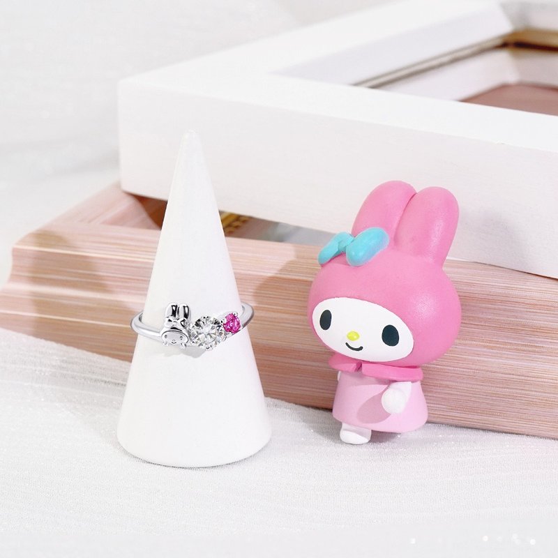MyMelody 莫桑鑽系列-美樂蒂莫桑石單鑽純銀戒指 - 戒指 - 純銀 銀色