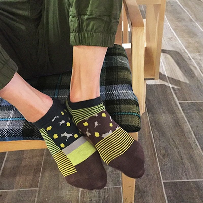 socks_woodland/ irregular / socks / stripes - ถุงเท้า - ผ้าฝ้าย/ผ้าลินิน สีเขียว