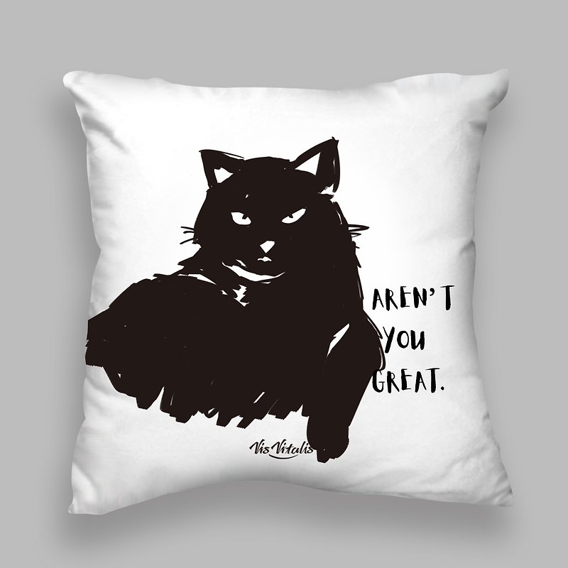 Black and white graffiti/ cat pillow/pillow/cushion/gift exchange - หมอน - ผ้าฝ้าย/ผ้าลินิน ขาว