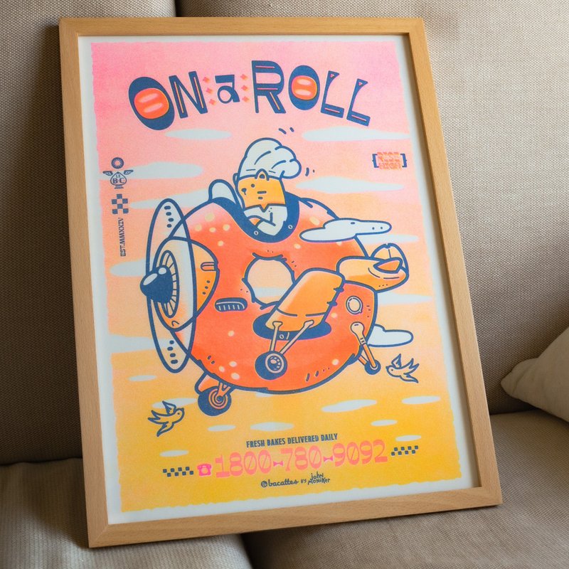 Le BaCattes Cat Delivery A3 Riso Prints | Baking Cat Posters | 3 Variants - 壁貼/牆壁裝飾 - 其他金屬 橘色