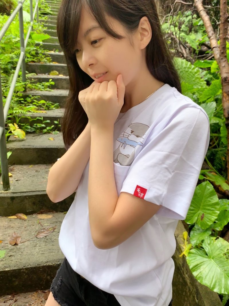 自信 水獺 情侶 Pocket T恤 - 帽T/大學T - 棉．麻 白色