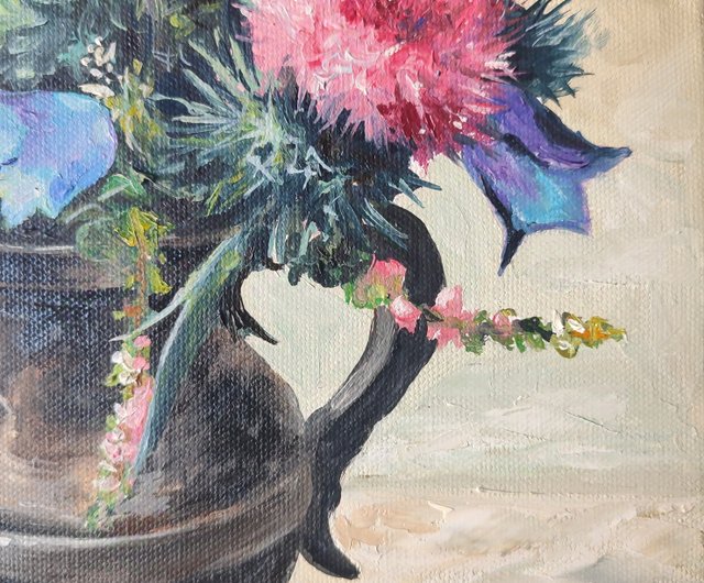 花の絵アザミ 花卉植物 Hanging Art 原画 Hand-Painted Art 花スケッチ 原創油画 薊 - ショップ  PaintingsFromIrina ポスター・絵 - Pinkoi