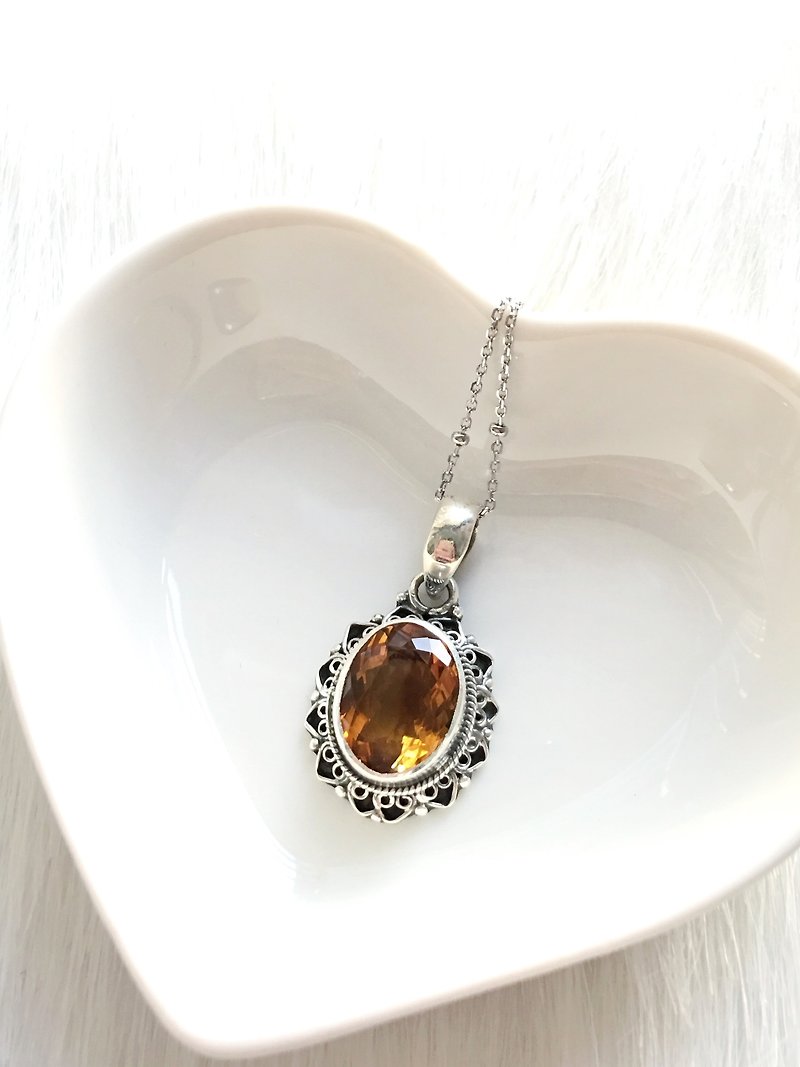 Yellow Topaz 925 sterling silver lace necklace Nepalese handmade silverware - Necklaces - Gemstone Orange