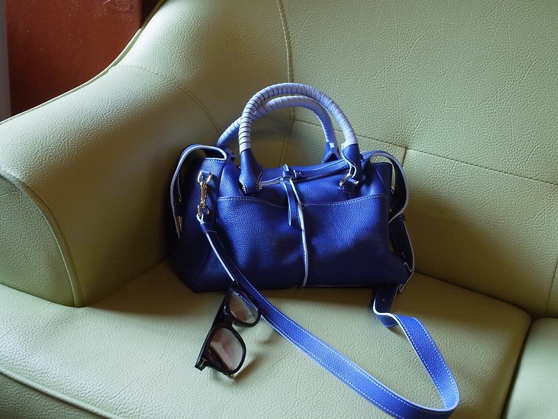 STACEY手工訂製多夾層撞色提包 - 手袋/手提袋 - 真皮 藍色