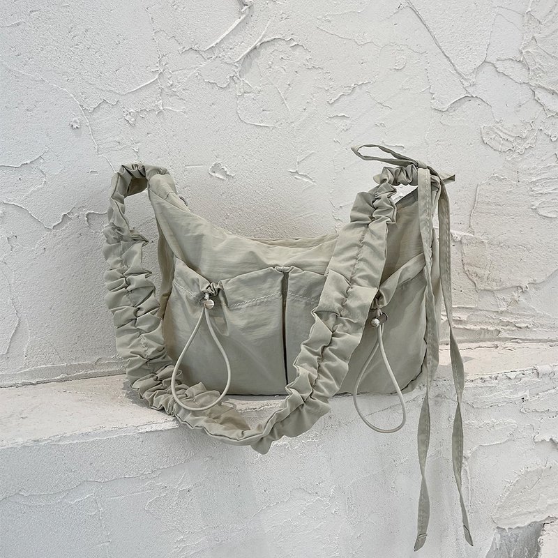 Two way ribbon tie bag_khaki - Handbags & Totes - Other Materials Khaki