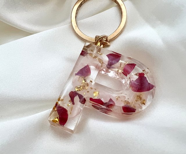 Initial Keychain Crystal Quartz Resin Keychain Custom Keychain Key