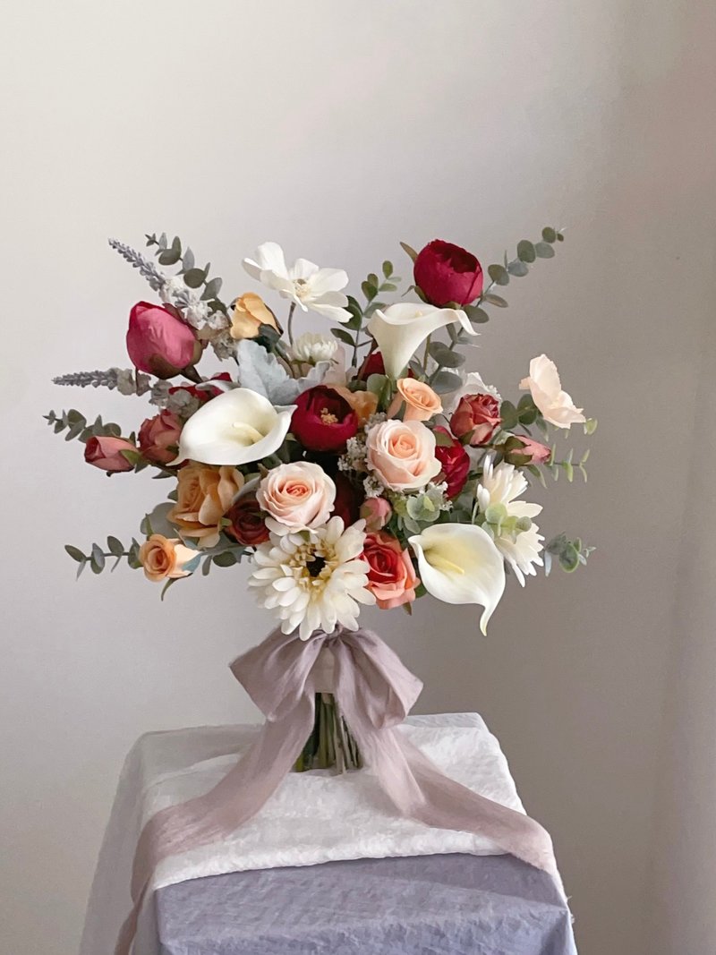 [Artificial flowers] Red, orange and white roses, natural style artificial flowers bouquet - อื่นๆ - พืช/ดอกไม้ สีแดง