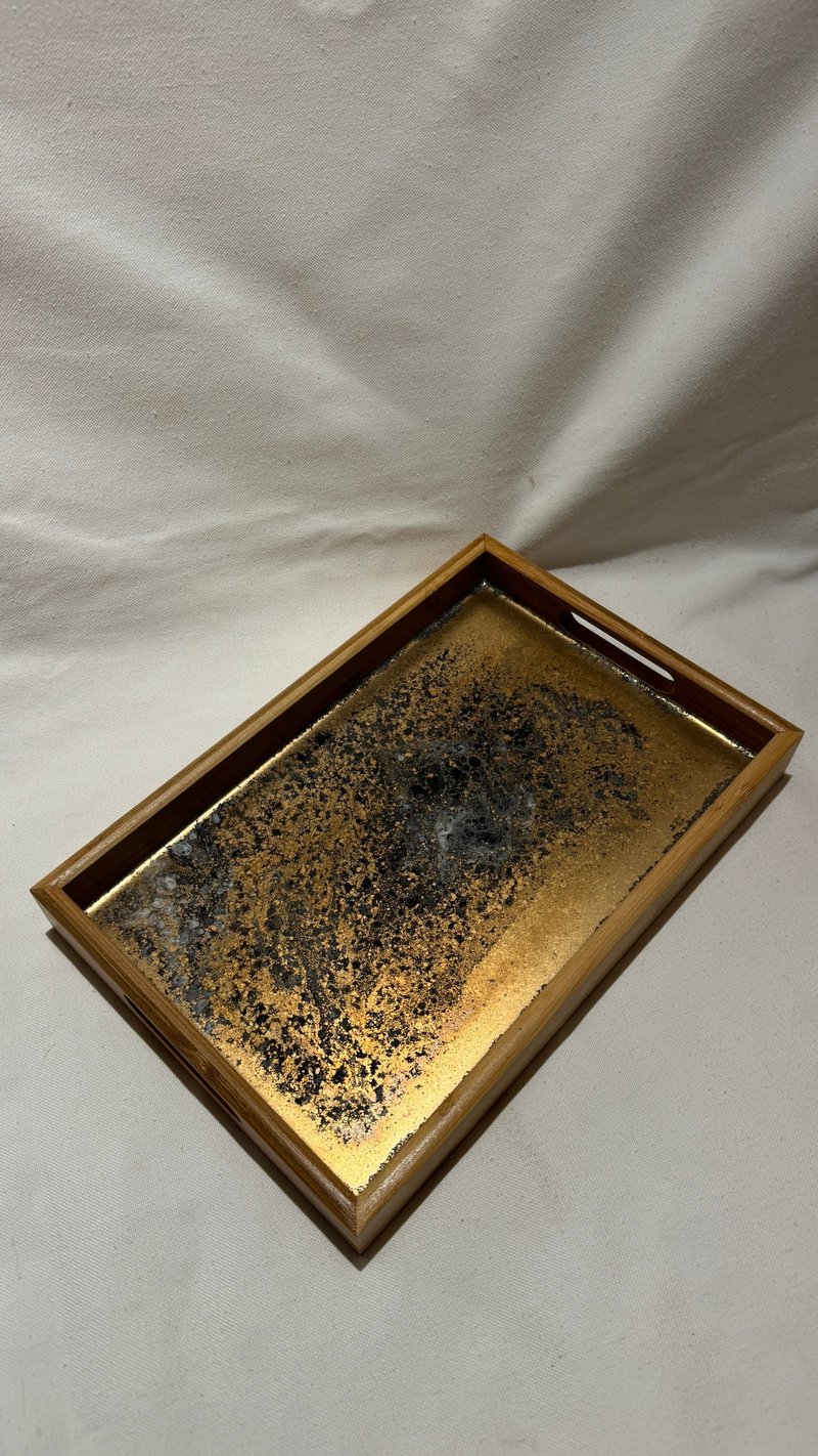 Resin Art Tray-Black Gold - ถาดเสิร์ฟ - เรซิน สีดำ