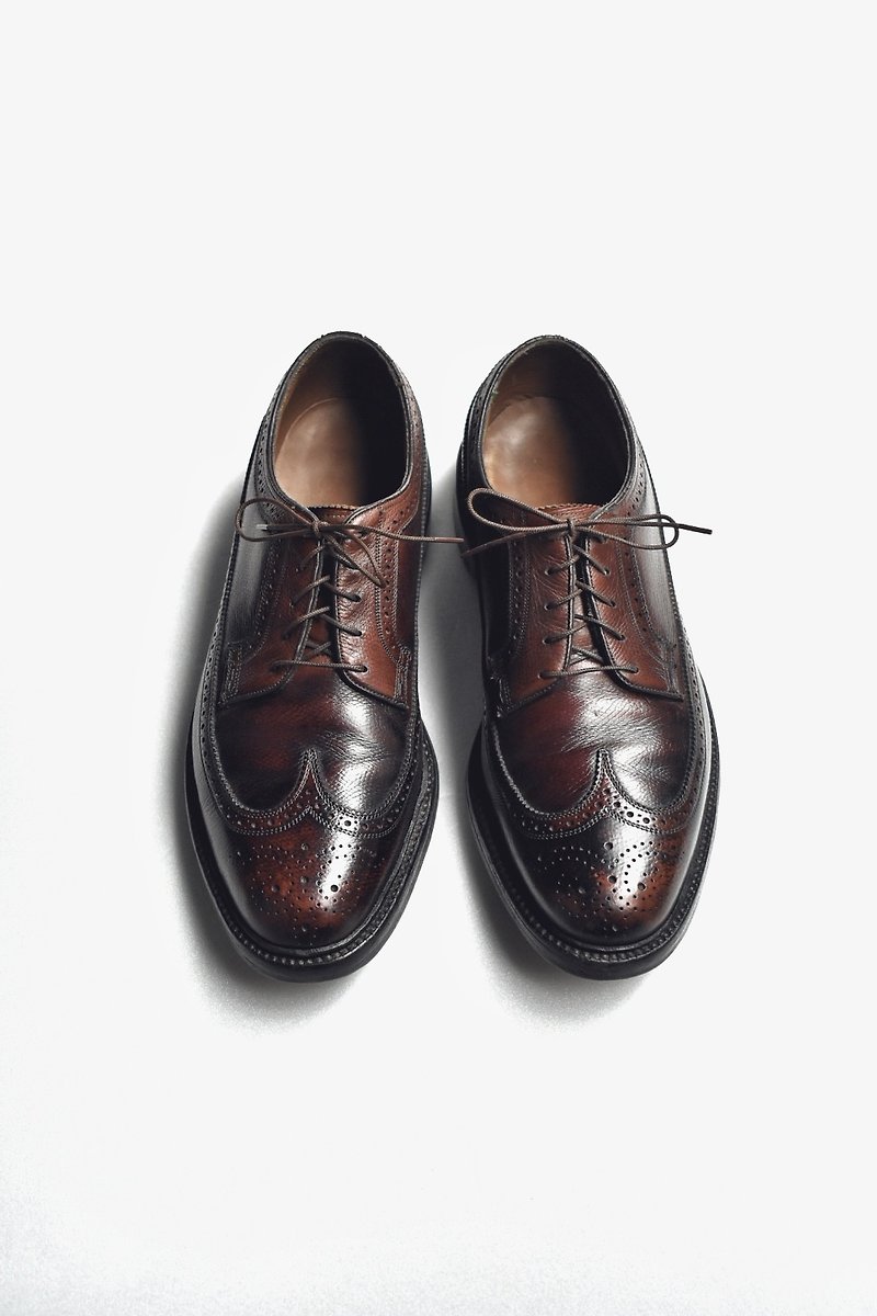 70s 美製時間皮鞋 Florsheim Kenmoor Wingtip Blucher US 9.5D EUR 43 - 男款靴/短靴 - 真皮 紅色