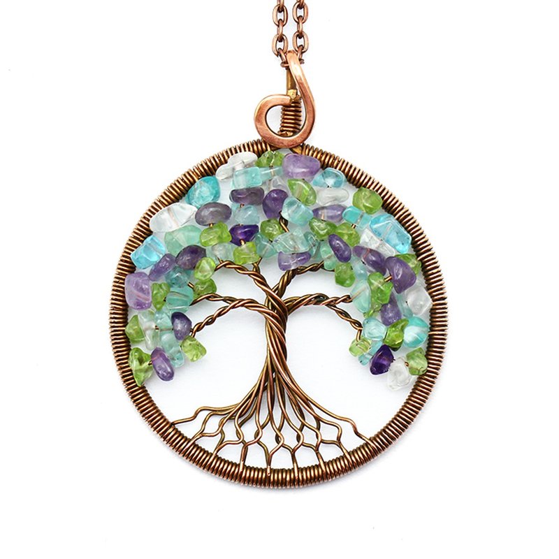 Copper Tree Of Life Pendant Semi-Precious Stone Jewelry Protection Necklace - Necklaces - Semi-Precious Stones Multicolor