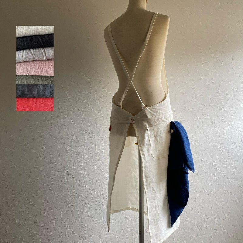 リネンシンプルエプロン　肩クロス　7色 - 圍裙 - 棉．麻 多色