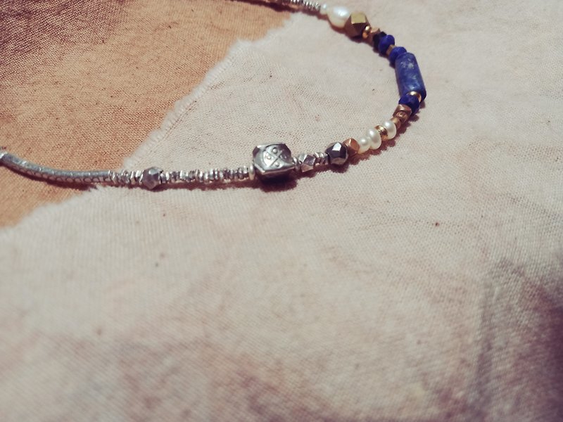Indigo Blue String Regeneration 925 Silver Gemstone Lazurite Lapis Pearl - Bracelets - Semi-Precious Stones Blue