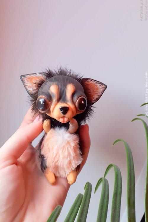 CottaTerraCotta Long hair Chihuahua Teddy Puppy Plush Toy Dog Stuffed Animal Collection Figurine