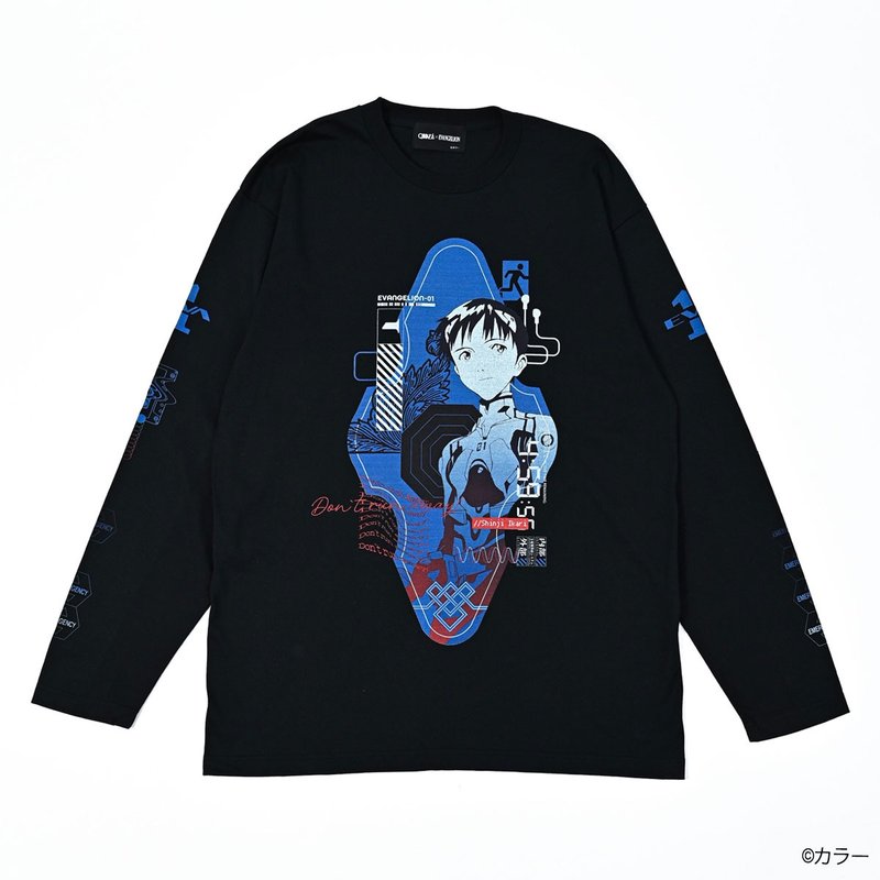 EVANGELION x QOOZA / LONG SLEEVE TEE -SHINJI1-Q0074 - 中性衛衣/T 恤 - 棉．麻 黑色