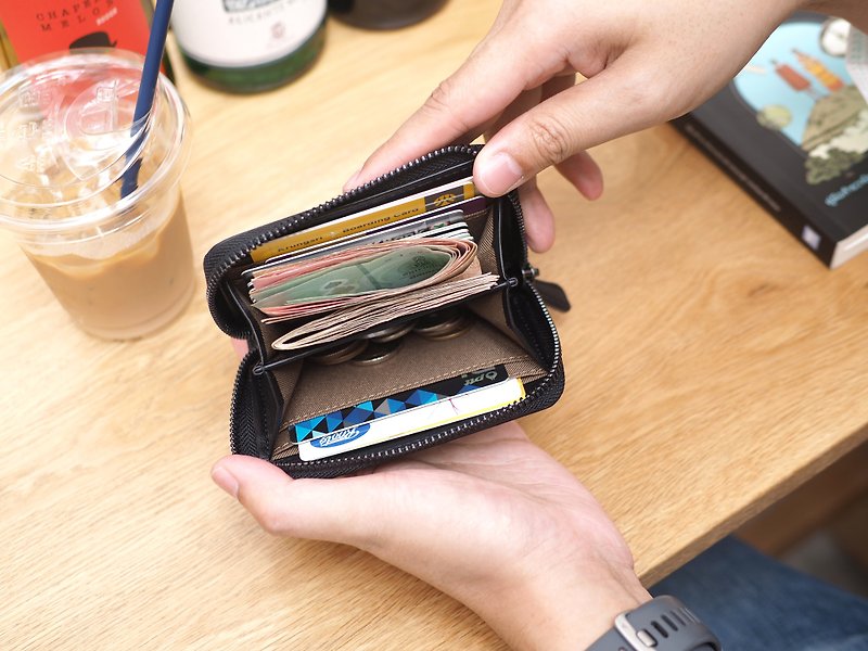 Penni (Black) : Zip wallet, Short wallet, Leather, Black, mini wallet - Wallets - Genuine Leather Black