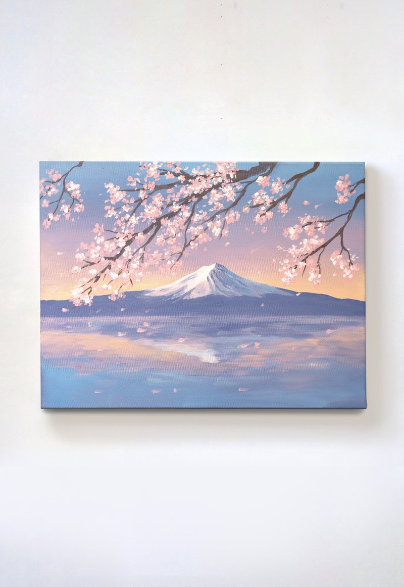 富士山櫻花風景畫 掛畫 藝術品原畫 聚會 體驗 繪畫 療癒 裝飾 送 - 插畫/繪畫/寫字 - 顏料 