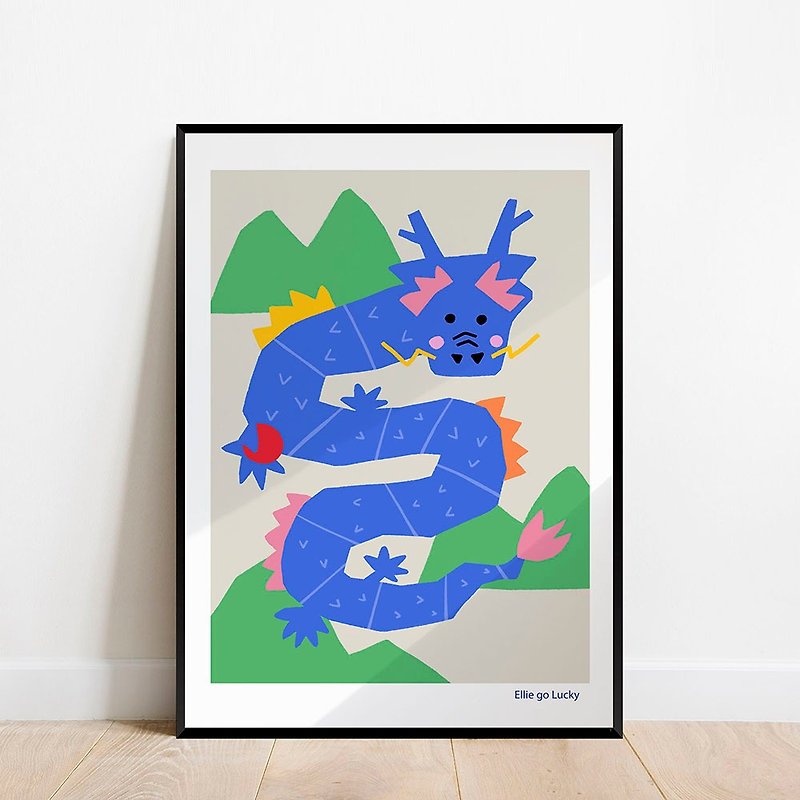 Art print/ Blue Dragon / Illustration poster A3,A2 - 海報/掛畫/掛布 - 紙 藍色