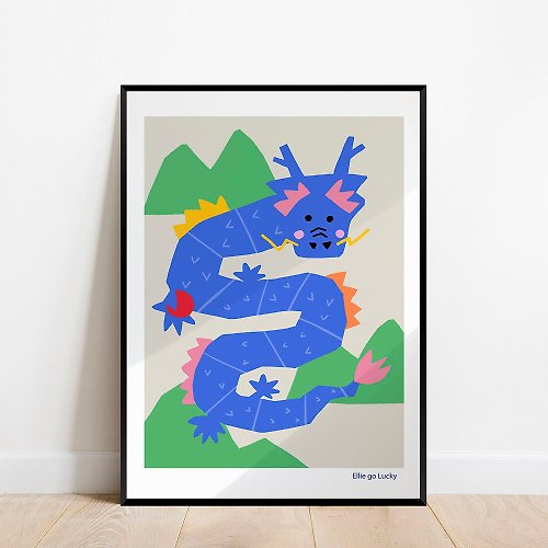Ellie go lucky Art print/ Blue Dragon / Illustration poster A3,A2