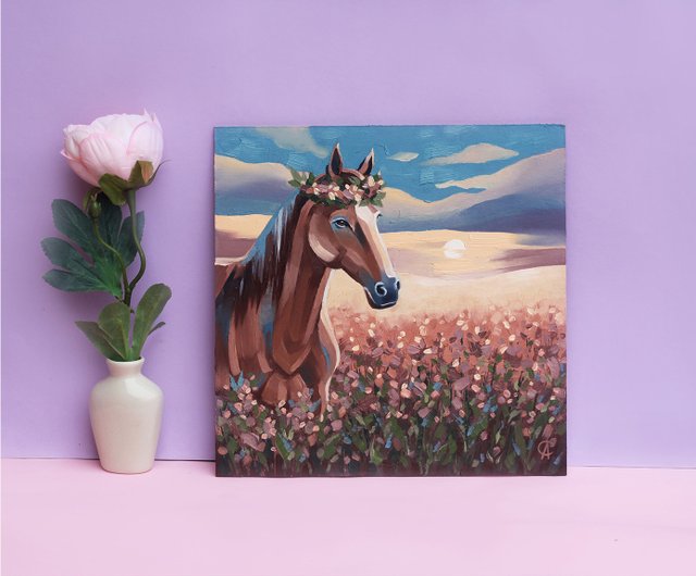 馬の絵画 風景画 オリジナルアート 動物のアートワーク 農場の壁