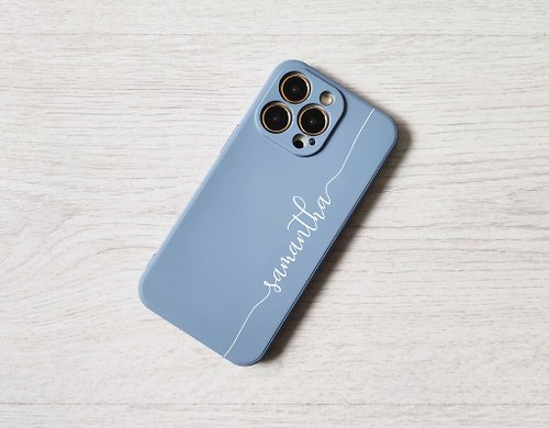 Gagby Design 客製化加名字藍灰色全包手機殼iPhone 15 14 13 plus Pro Max
