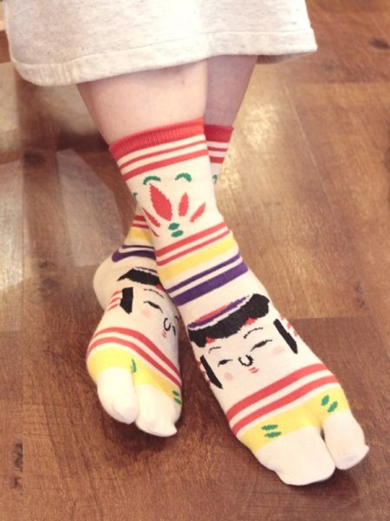 【Pre-order】 ✱ small puppet two fingers socks ✱ (medium length female socks) - Socks - Cotton & Hemp Multicolor