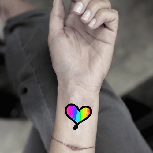 OhMyTat OhMyTat 彩虹之心 Rainbow Heart 刺青圖案紋身貼紙 (2 張)