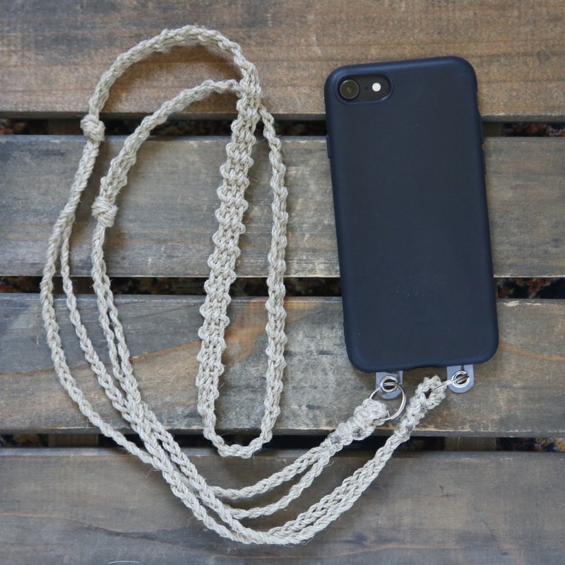 疲れにくく軽い麻紐スマホショルダー(スマホストラップ)/1点吊り2点吊り2way可能/2重リングorナスカン/手機掛繩 - 手機掛繩/背帶 - 棉．麻 卡其色