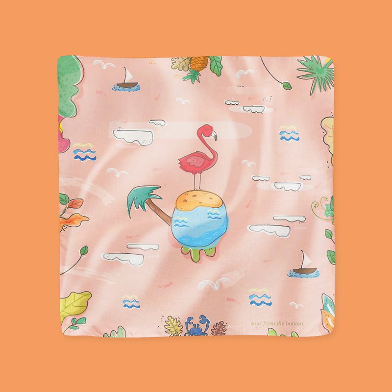 Illustrated Scarf - Summer in Peach - Scarves - Polyester Pink