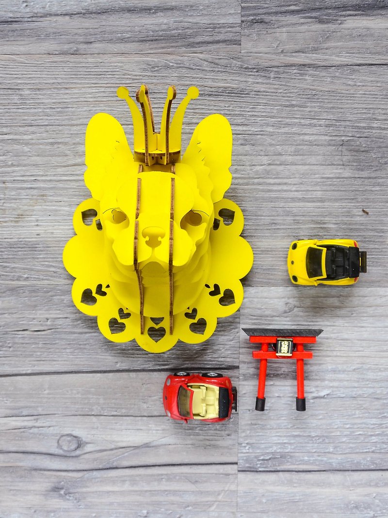 Prince Bata French fighting dog pendant 3D hand-made DIY home decoration yellow - ตกแต่งผนัง - กระดาษ สีเหลือง