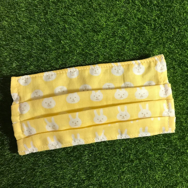 RABBIT LULU Yellow Tutu Japanese-made fabric double yarn type adult/child mask cover - Face Masks - Cotton & Hemp Yellow