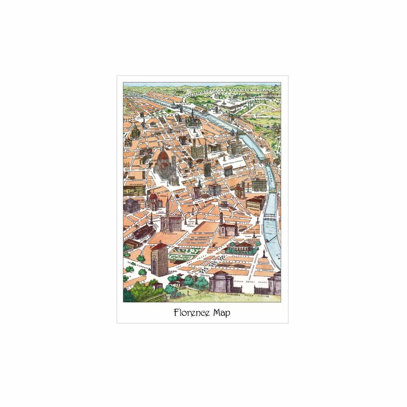 Italy IFI postcard Florence hand drawn map - การ์ด/โปสการ์ด - กระดาษ หลากหลายสี