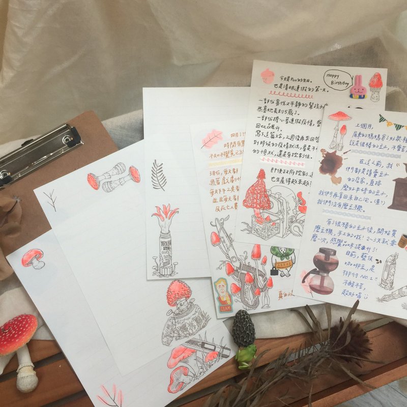 百年菇寂 香菇文具手帖 孔版RISO便箋 附夾板  便條紙 文具手帖 - 便條紙/便利貼 - 紙 白色