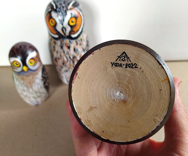 マトリョーシカフクロウオリジナルアートウッドフクロウ絵画