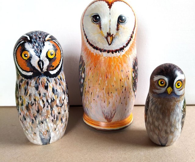 オクサナ・アキモワ　マトリョーシカ　スチームパンク風ふくろう梟フクロウ　作家もの オクサナ・アキモワマトリョーシカスチームパンク風ふくろう梟