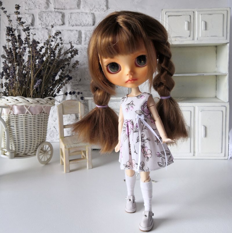 Blythe Doll Clothes 1/6, Cute Sleeveless Summer Dress. Outfit Blythe doll - ตุ๊กตา - ผ้าฝ้าย/ผ้าลินิน 