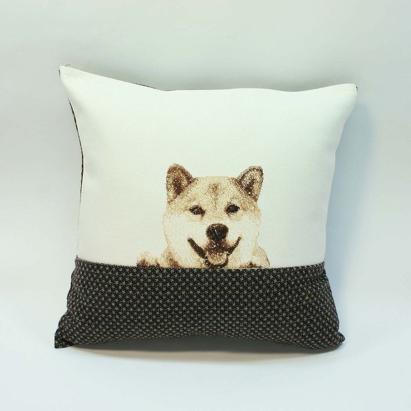 Embroidery small pillow 11- Shiba - หมอน - ผ้าฝ้าย/ผ้าลินิน สีดำ