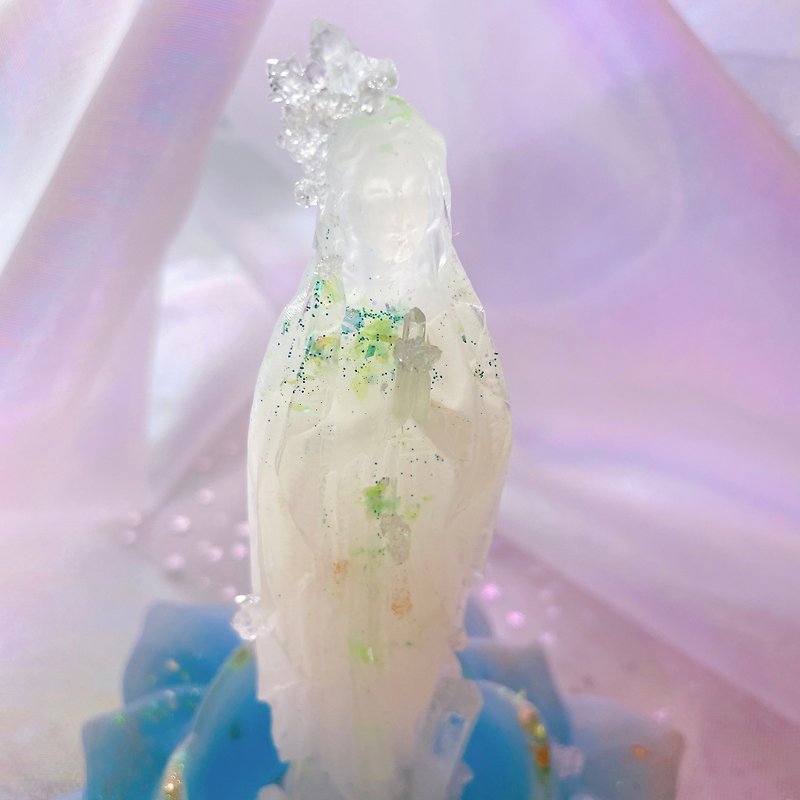 Crystal Maria & Lotus マリア様と蓮の花のキャンドルホルダー Blue【心のお守りセット】 - 置物 - クリスタル ブルー