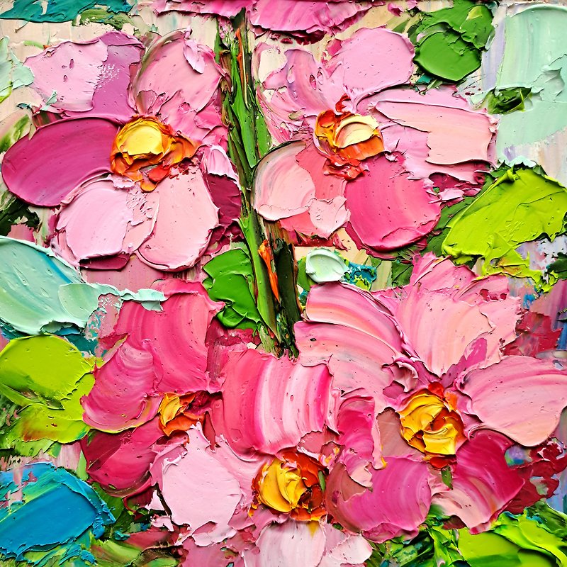 タチアオイの絵の花オリジナルアート花厚塗り壁アート装飾 - ウォールデコ・壁紙 - その他の素材 多色
