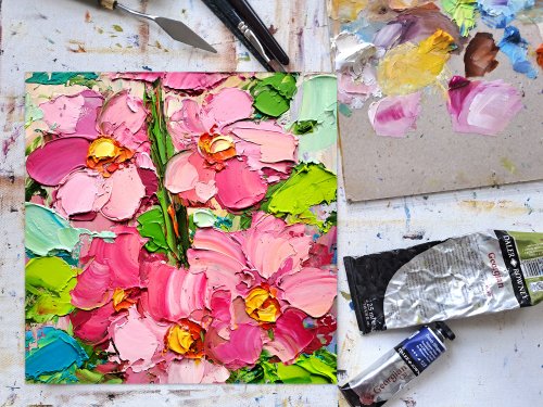 タチアオイの絵の花オリジナルアート花厚塗り壁アート装飾
